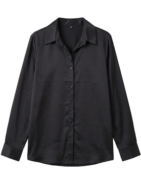 Color Block Black Button Down Blouse Women’s Classic Workwear Shirt Size Medium